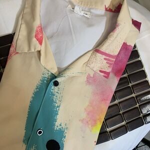 Pacsun Vintage Look Paint Splatter Graffiti Button Up Short Sleeve Shirt Men's M